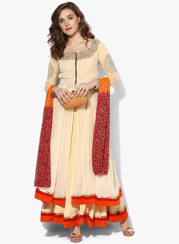 Colorblock Stitched Lehenga Choli  (White)