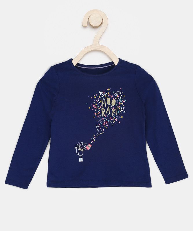 Girls Cotton Blend Full Sleeve Top  (Blue, Pack of 1)