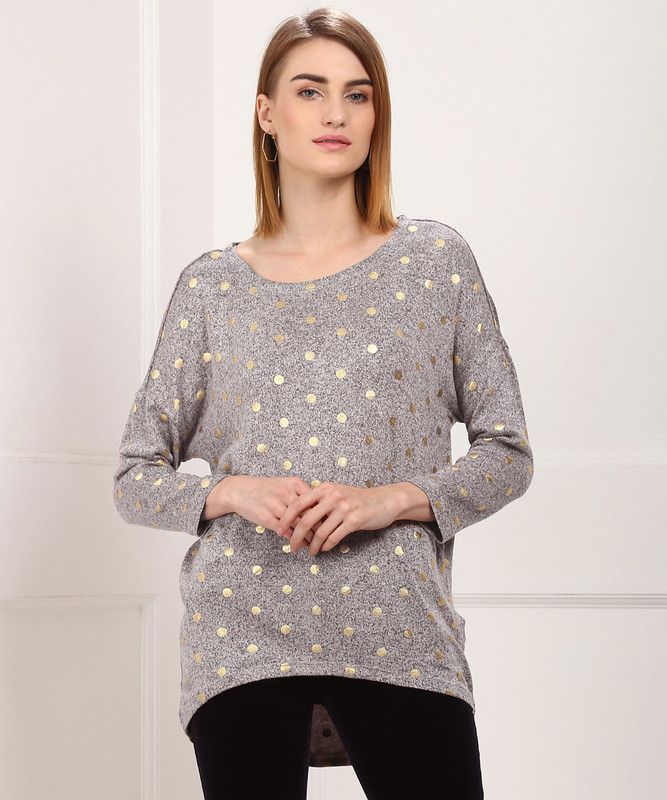 Casual Regular Sleeves Polka Print Women Purple Top