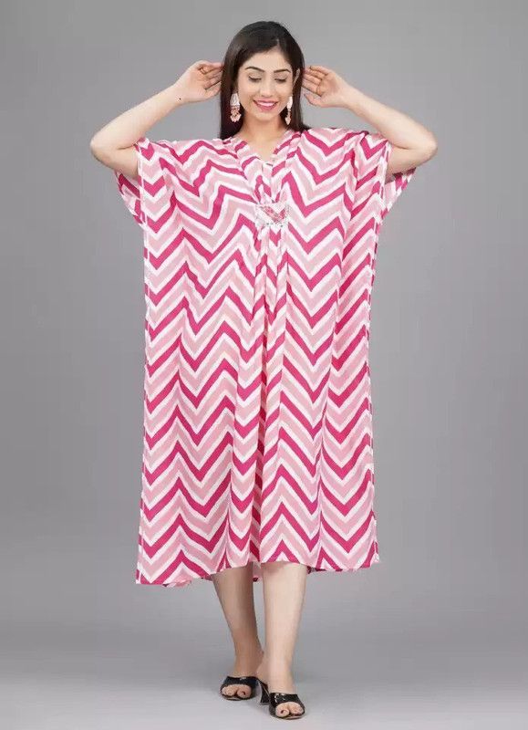 Women Printed Viscose Rayon Kaftan Kurta  (Pink)