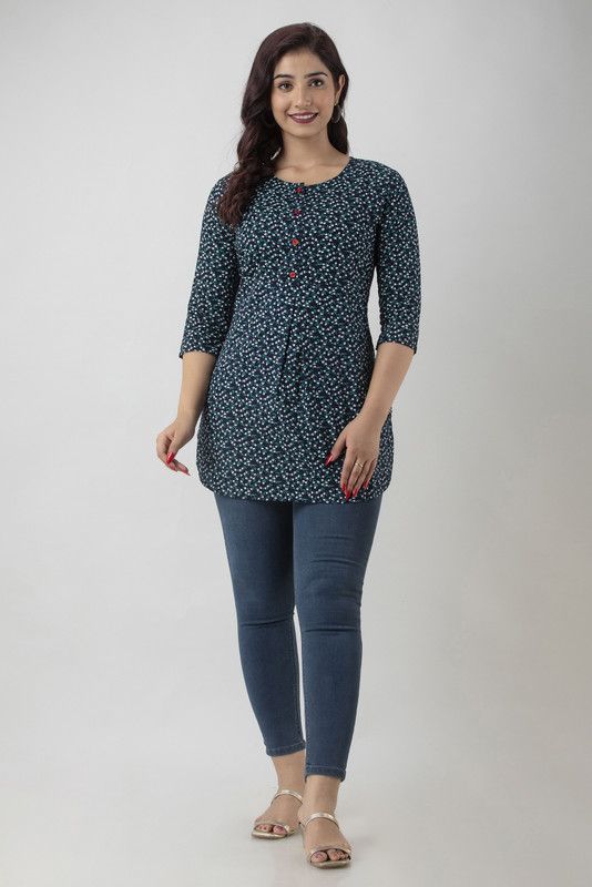 Women Printed Cotton Rayon Cape Top Kurta  (Blue)
