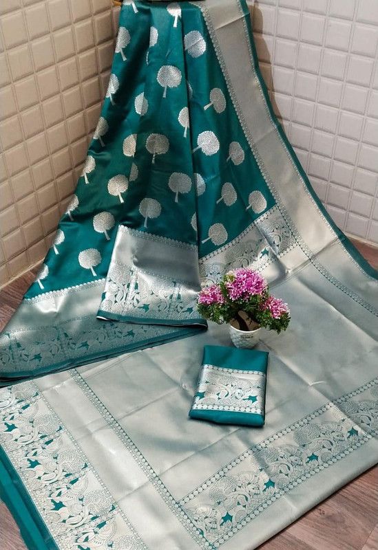 Kanjivaram Cotton Blend, Cotton Silk Saree  (Blue)