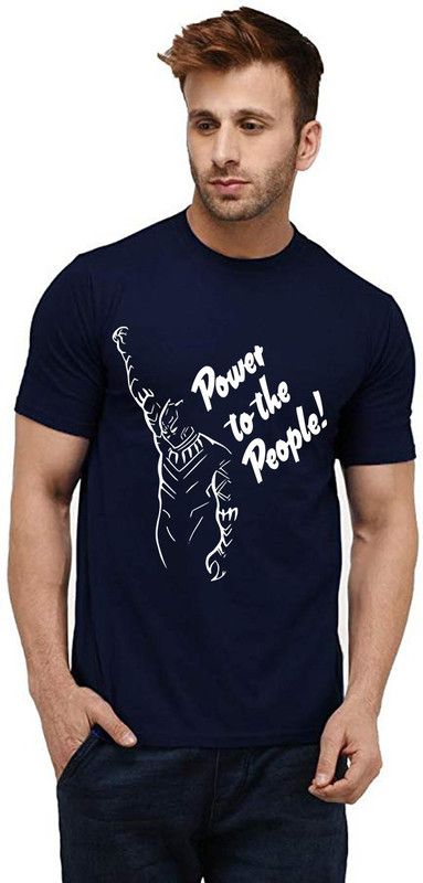 Power To The People Men Graphic Print Round Neck Pure Cotton Dark Blue T-Shirt