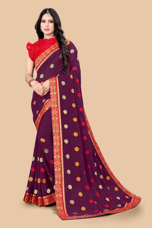 Printed Banarasi Georgette, Chiffon Saree  (Purple)