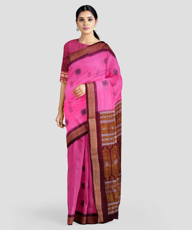 Woven Sambalpuri Pure Cotton Saree  (Pink)