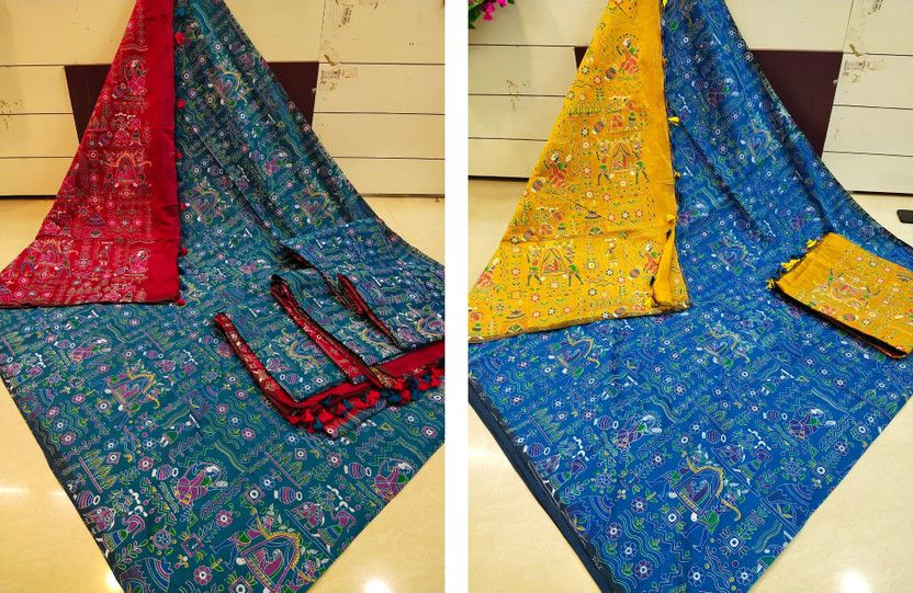 Printed Daily Wear Cotton Blend Saree  (Pack of 2, Multicolor)