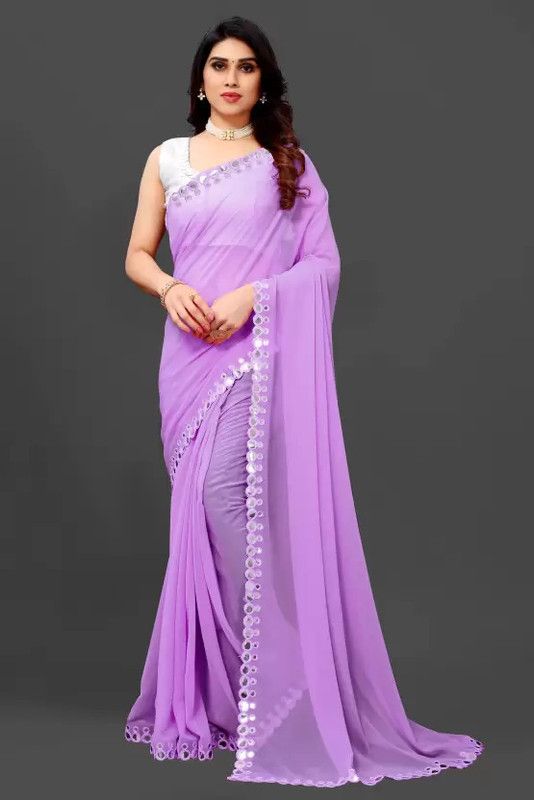 Self Design Banarasi Georgette Saree  (Purple, Pink)