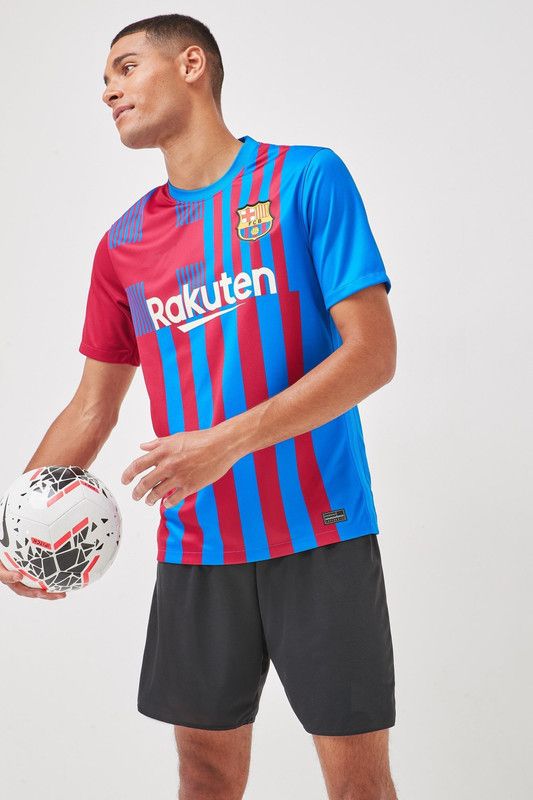 BARCA HOME JERSEY 2022 Men Printed, Striped Round Neck Poly Cotton Red, Blue T-Shirt