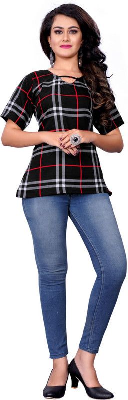 Party Regular Sleeves Striped Women Black, Grey Top