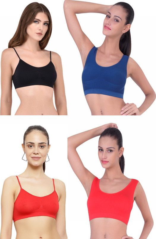Pack of 4 Women Sports Non Padded Bra  (Pink)