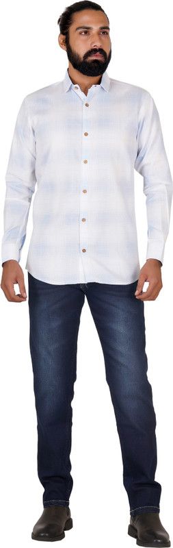 Men Checkered Party White Shirt