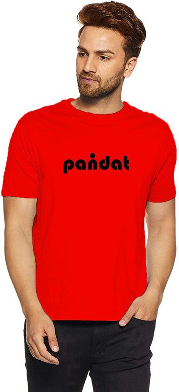 pandat Men Typography Round Neck Viscose Rayon Red T-Shirt