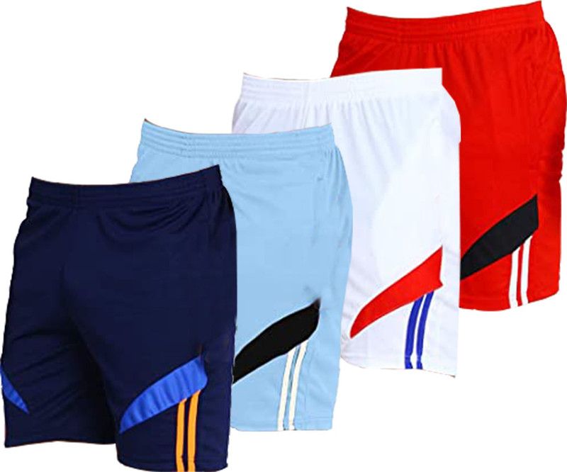 Pack of 4 Solid Men Dark Blue, Light Blue, White, Red Sports Shorts