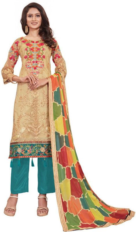 Unstitched Net/Lace Kurta & Churidar Material Embroidered