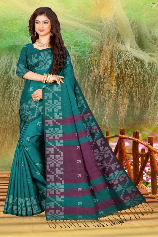 Woven Handloom Pure Cotton Saree  (Light Green)