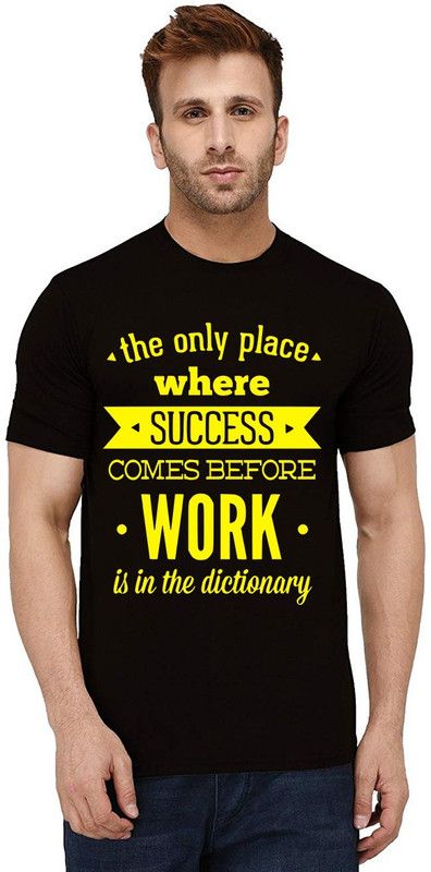 TS-BL-SM-0563 Men Typography Round Neck Pure Cotton Black T-Shirt