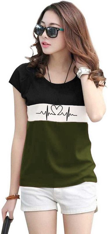 Casual Cap Sleeves Color Block Women Multicolor Top