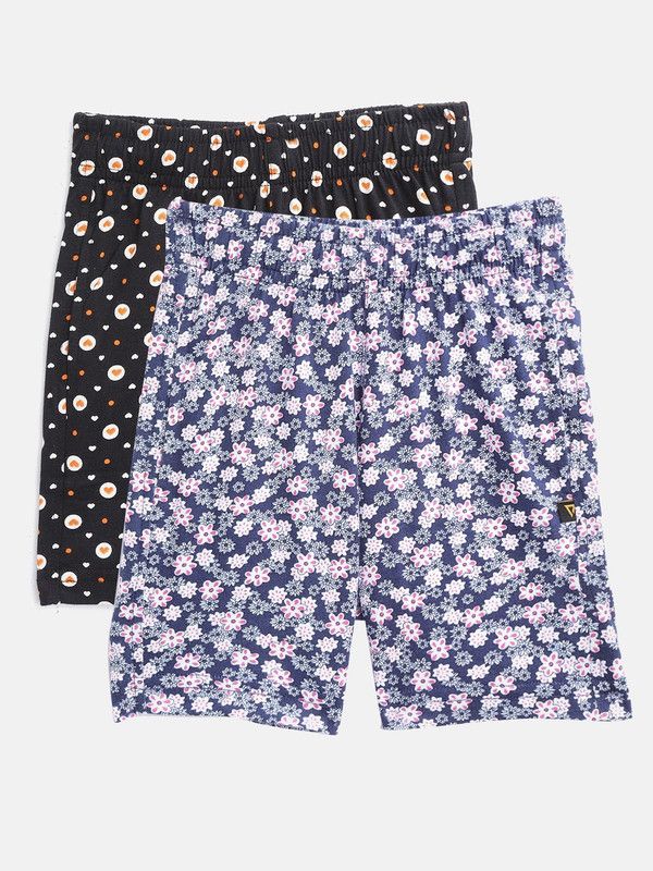 Short For Girls Casual Floral Print Pure Cotton  (Multicolor, Pack of 2)