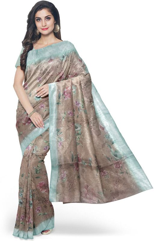 Printed Daily Wear Organza Saree  (Grey, Brown)