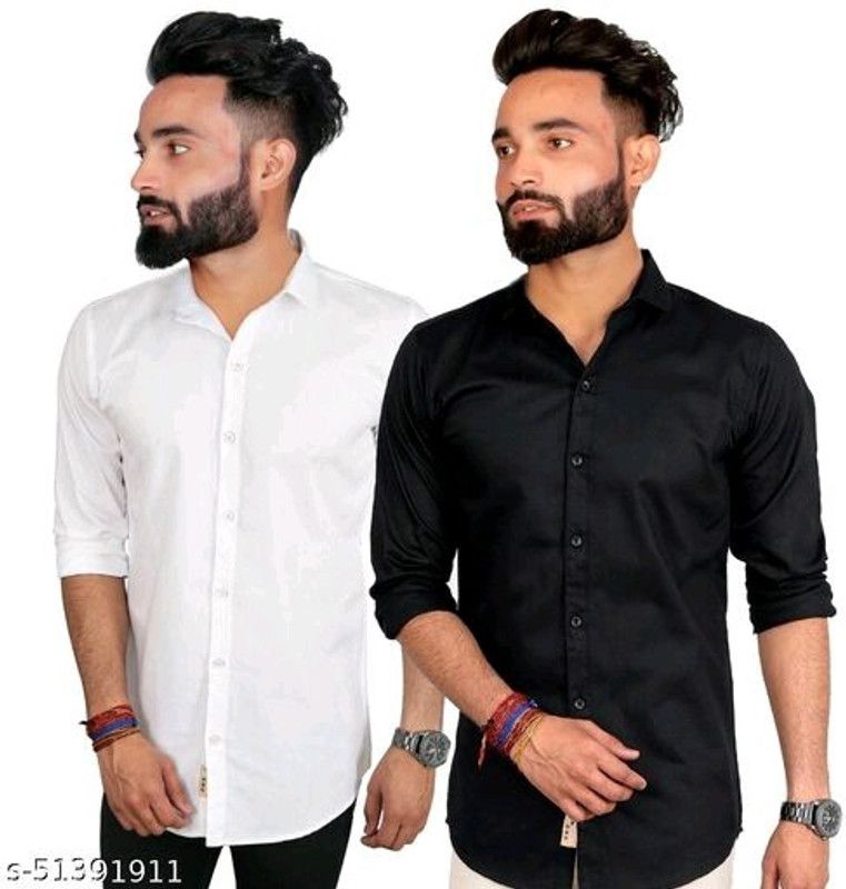 Men Solid Formal Black, White Shirt  (Pack of 2)