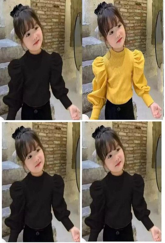 Girls Party Cotton Blend Full Sleeve Top  (Black, Pack of 4)