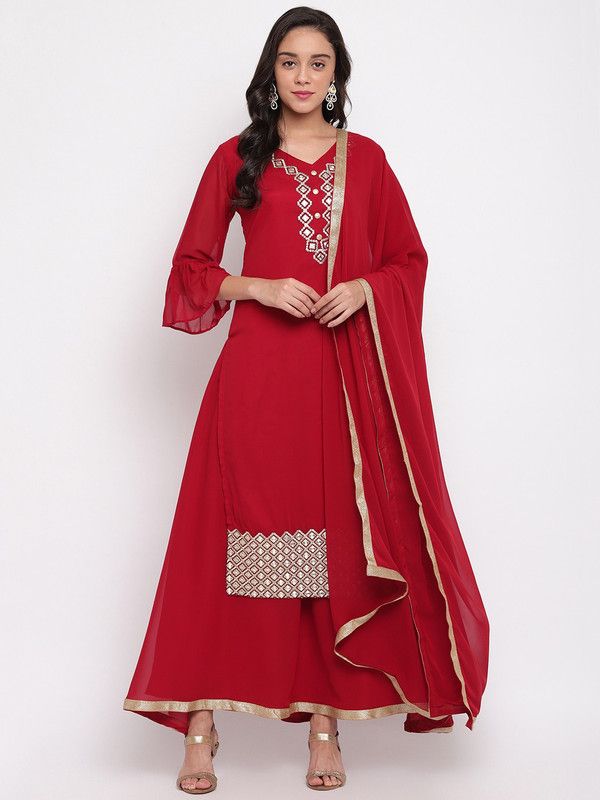 Women Georgette Kurta, Pyjama & Dupatta Set
