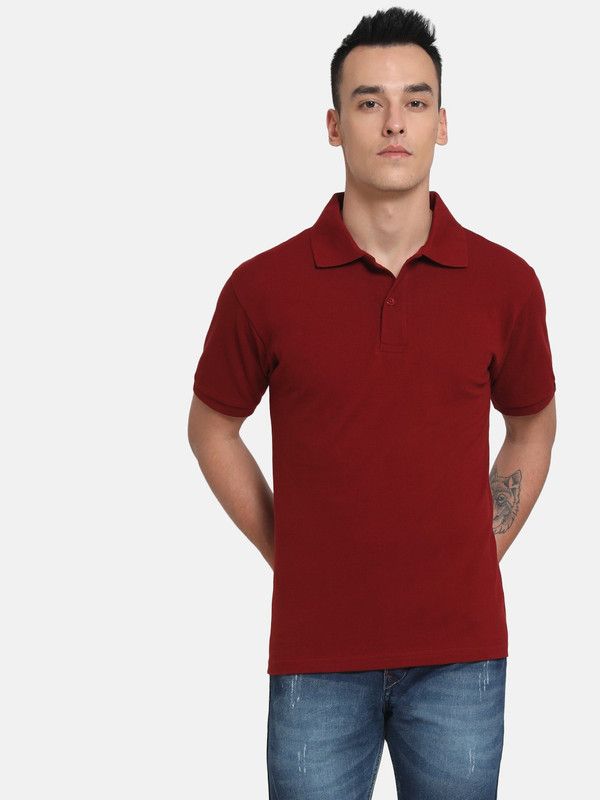 Maroon Polo t shirt Women Solid Polo Neck Pure Cotton Maroon T-Shirt