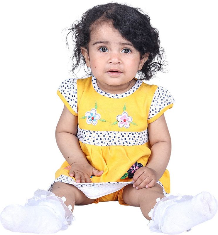 Baby Girls Midi/Knee Length Casual Dress  (Yellow, Half Sleeve)