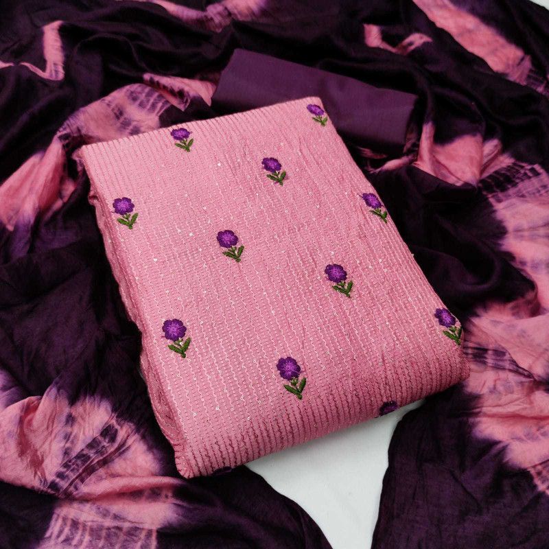 Semi Stitched Chanderi Kurta & Sharara Fabric Embroidered