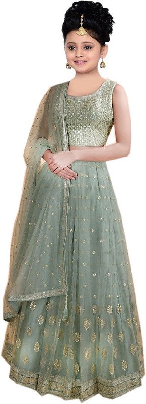 Girls Maxi/Full Length Casual Dress  (Silver, Full Sleeve)