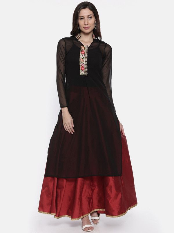 Printed Stitched Lehenga & Kurta  (Black)