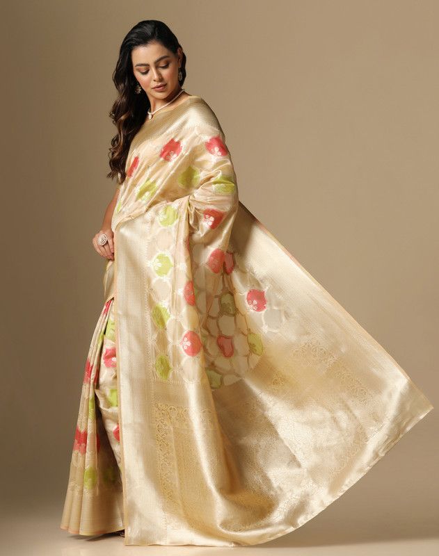 Color Block, Woven, Embellished Banarasi Organza, Jacquard Saree  (Beige)