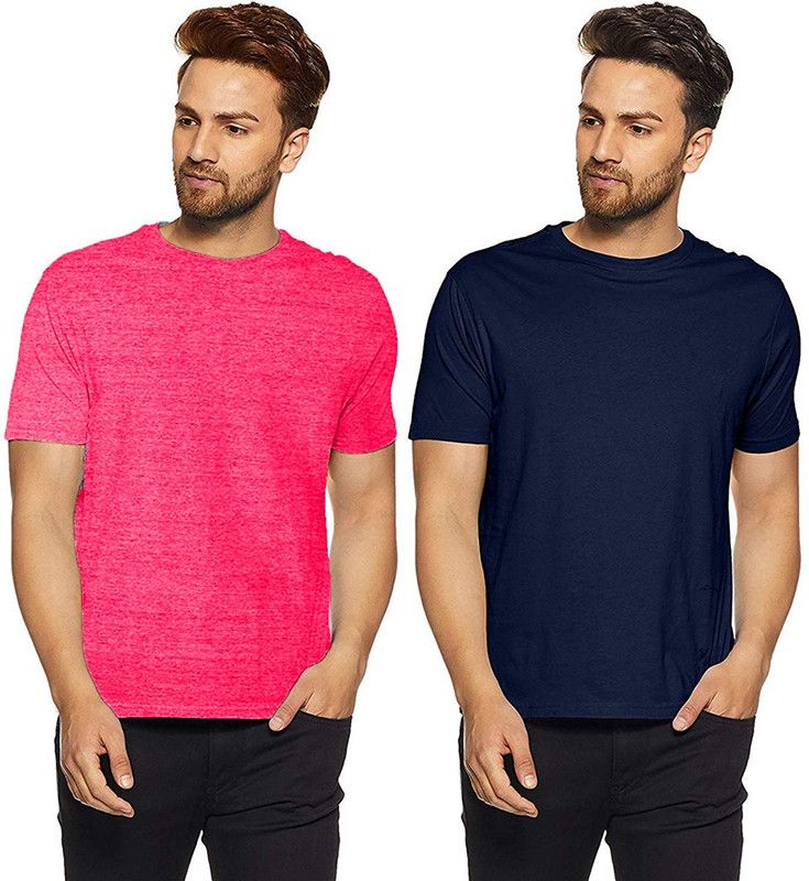 Pack of 2 Men Solid Round Neck Pure Cotton Pink T-Shirt