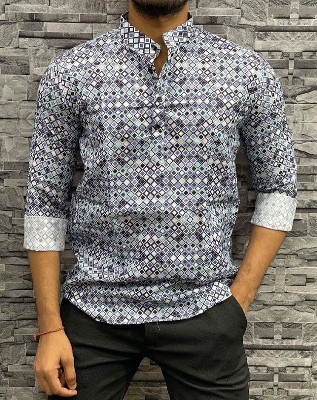 Men Self Design Cotton Blend Straight Kurta  (Multicolor)