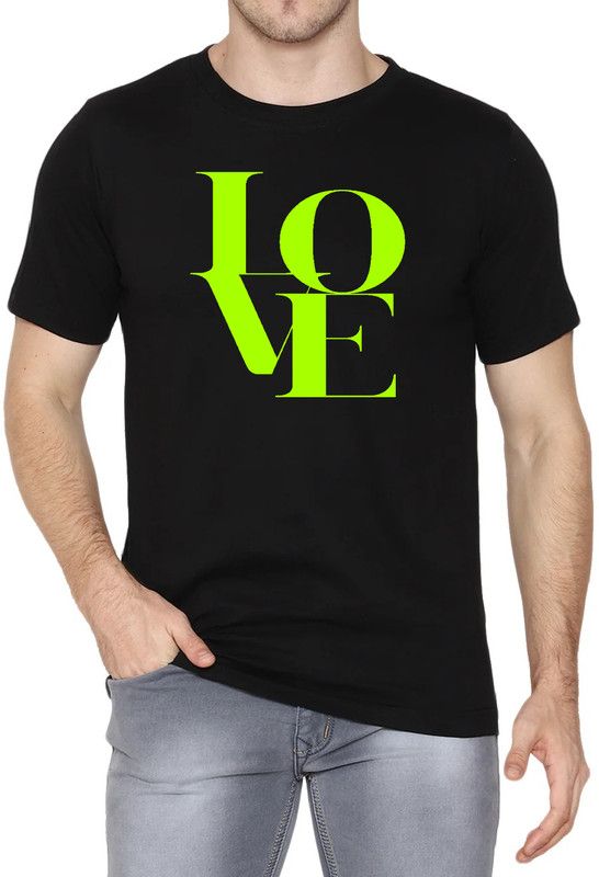 BG180 Men Graphic Print Round Neck Poly Cotton Black T-Shirt