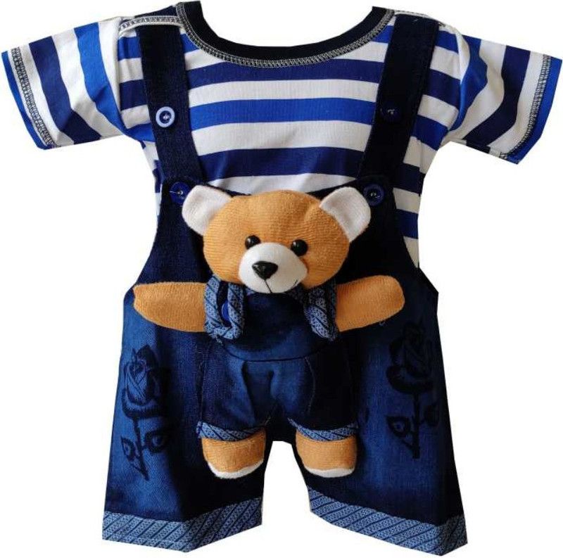 Baby Boys & Baby Girls Party(Festive) T-shirt Dungaree, Romper  (Multicolor)