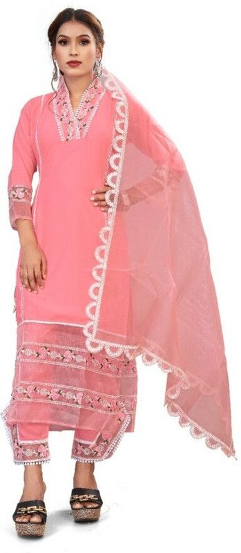 Women Cotton Silk Kurta, Dhoti Pant & Dupatta Set