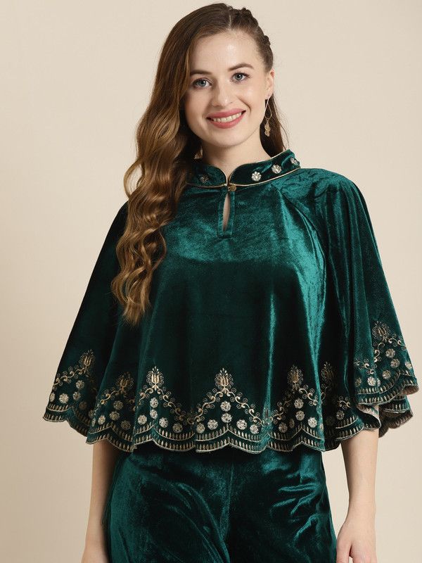 Women 3/4th Sleeve Dark Green Shrug