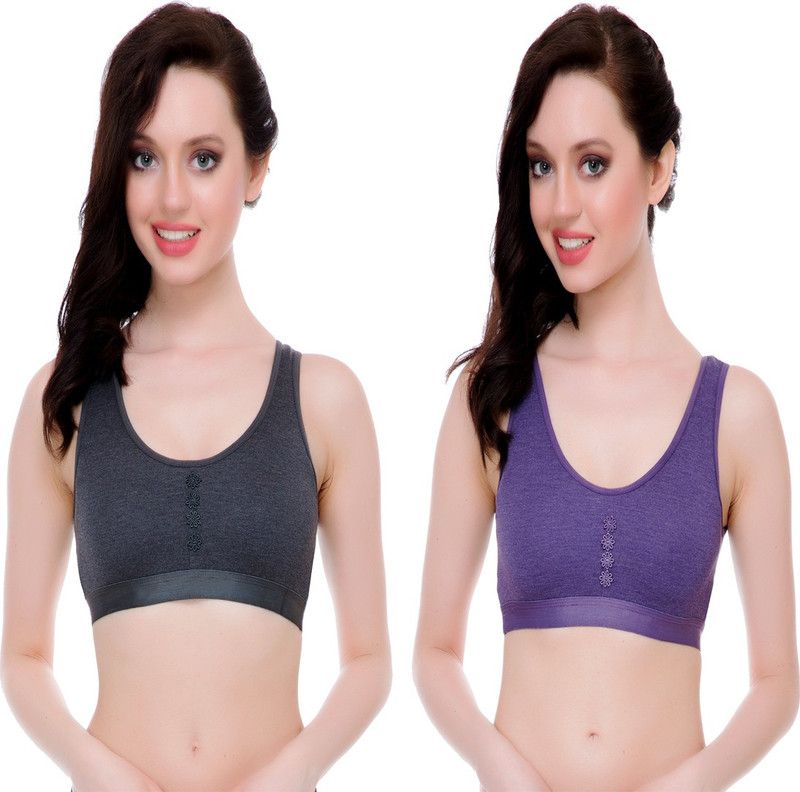 Pack of 2 Women Sports Bra  (Purple, Black)