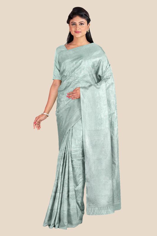 Floral Print Banarasi Silk Blend, Art Silk Saree  (Grey)