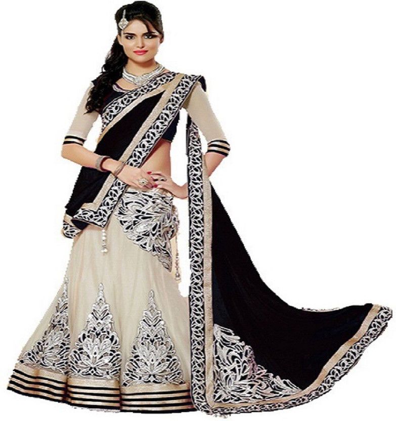 Self Design Bollywood Handloom Cotton Blend, Chiffon Saree  (White, Black)