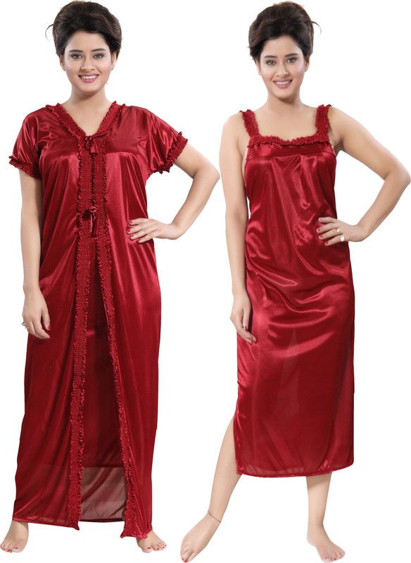 Pack of 2 Women Nighty  (Maroon)