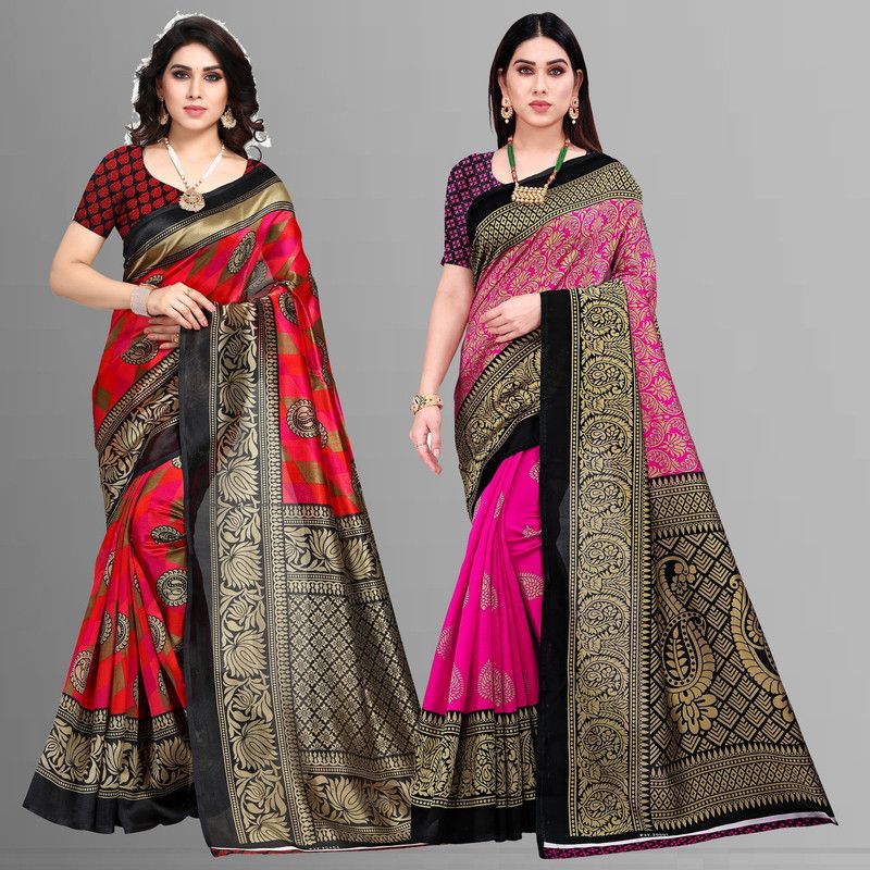 Bhagalpuri Art Silk, Cotton Silk Saree  (Pack of 2, Multicolor)