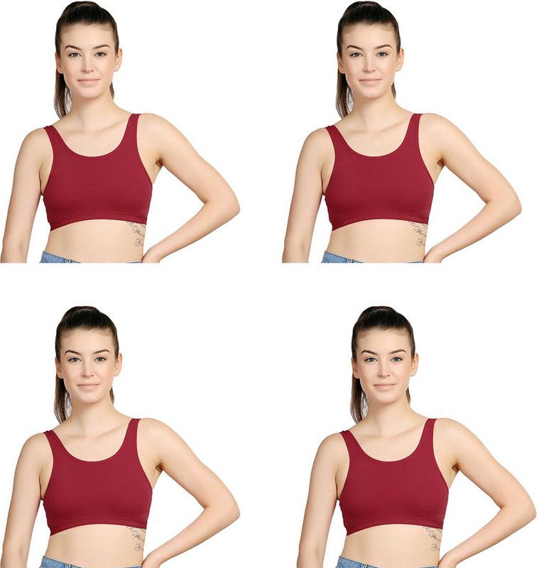 Pack of 4 Women Sports Non Padded Bra  (Maroon)