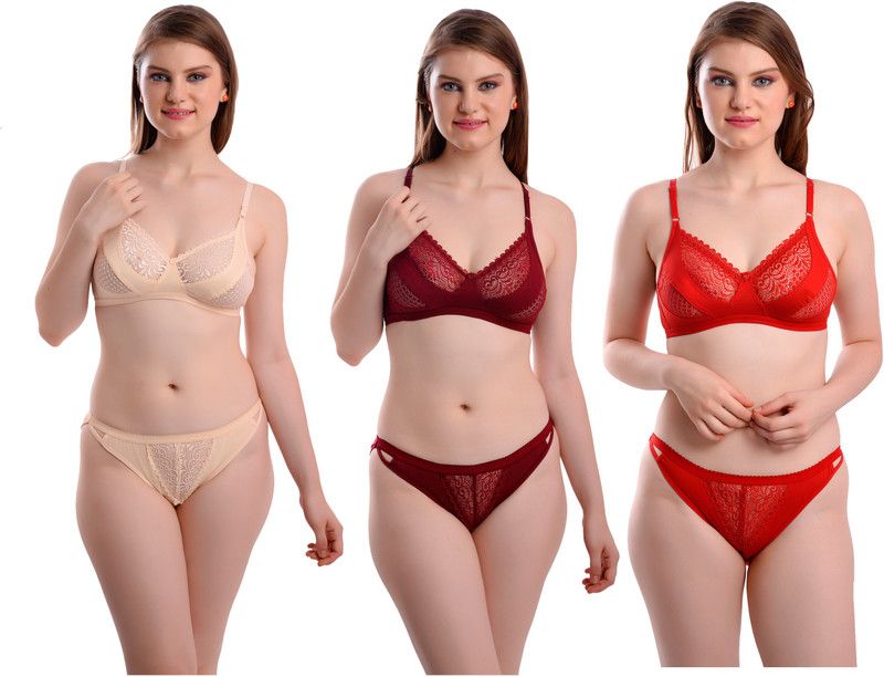 Bra & Panty Set Embroidered Multicolor Lingerie Set