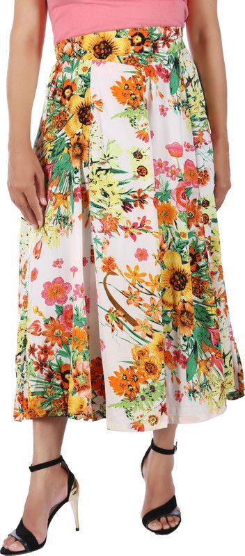 Women Floral Print Pleated Multicolor Skirt