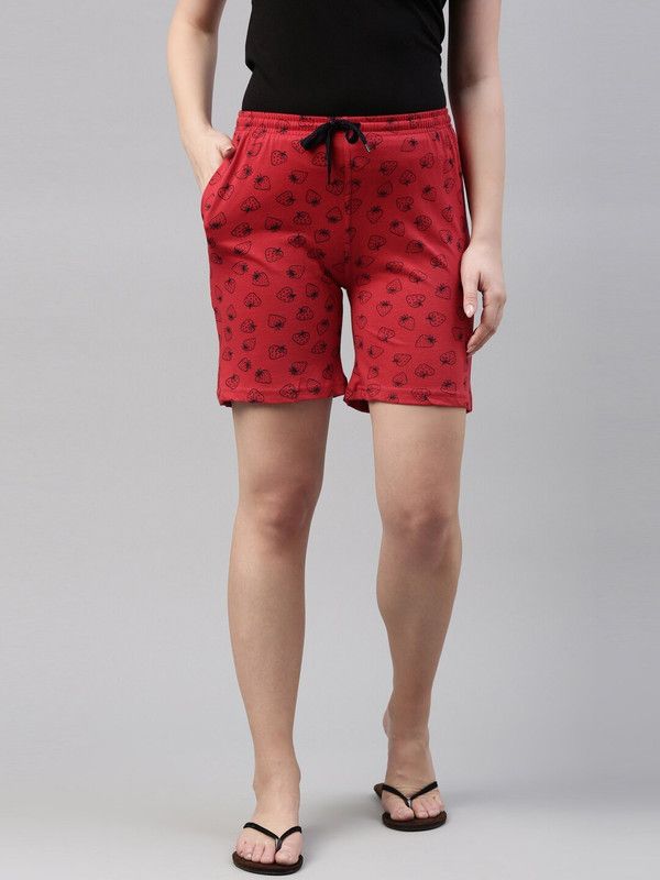 Printed Women Red Regular Shorts