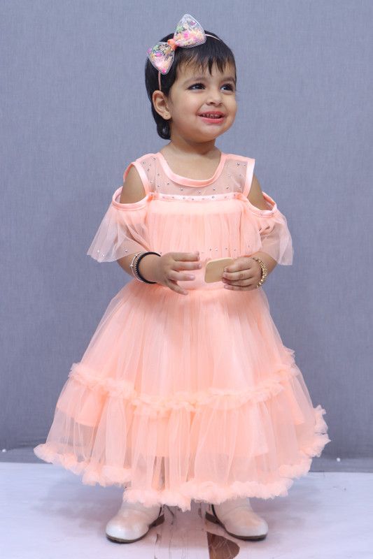 Girls Maxi/Full Length Party Dress  (Pink, Half Sleeve)