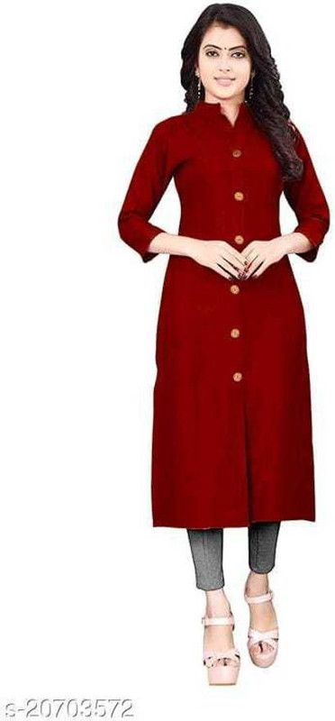 Women Solid Khadi Cotton Straight Kurta  (Maroon)