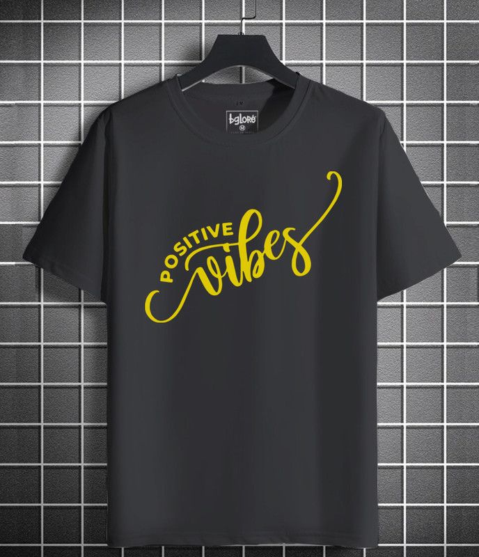 Men Graphic Print Round Neck Cotton Blend Grey T-Shirt